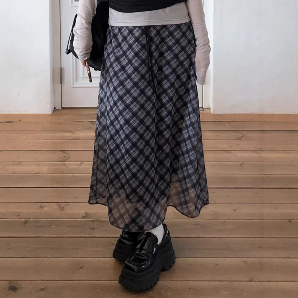 ZARA Vintage Plaid Print Chiffon High Waist Fitted Skirt Preppy Sweet